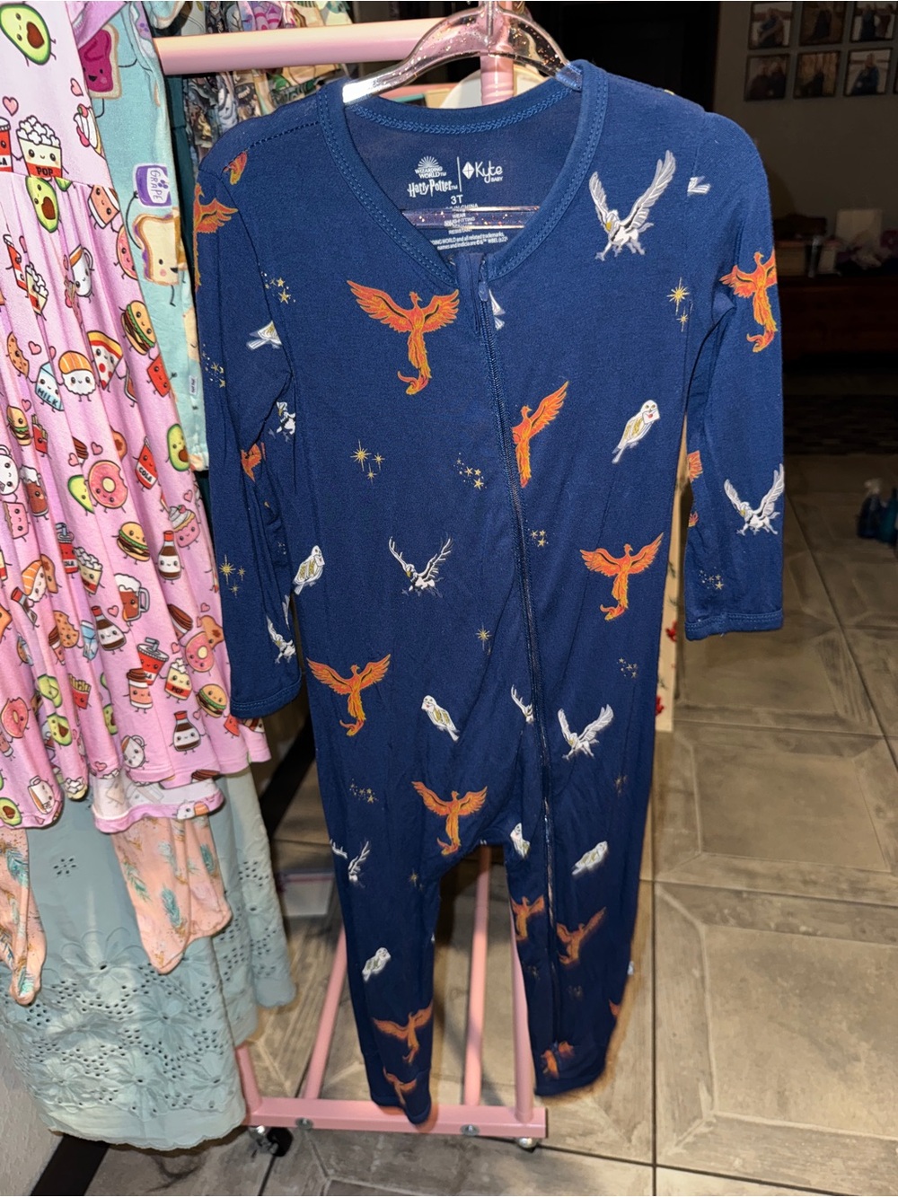 KYTE BABY x Harry Potter Navy Phoenix Print One-Piece Pajama 3T